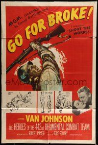 6t290 GO FOR BROKE 1sh '51 artwork of soldier Van Johnson, Gianna Maria Canale!