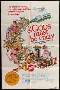 6t292 GODS MUST BE CRAZY 1sh '82 wacky Jamie Uys comedy about native African tribe, Goodman art!