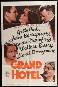 6t308 GRAND HOTEL 1sh R62 Greta Garbo, John & Lionel Barrymore, Joan Crawford, Wallace Beery!