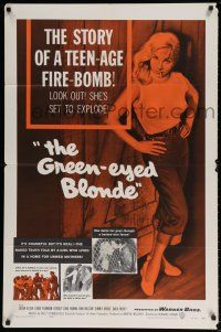 6t316 GREEN-EYED BLONDE 1sh '57 sexy smoking bad girl Susan Oliver in tight sweater & jeans!