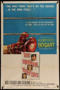 6t320 HARDER THEY FALL style A 1sh '56 Humphrey Bogart, Rod Steiger, boxing classic, cool artwork!
