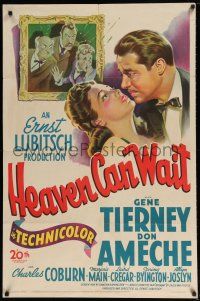 6t326 HEAVEN CAN WAIT 1sh '43 Gene Tierney, Don Ameche, directed by Ernst Lubitsch!