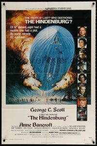 6t334 HINDENBURG 1sh '75 George C. Scott & all-star cast, art of zeppelin crashing down!
