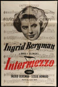 6t376 INTERMEZZO 1sh R56 Ingrid Bergman, Leslie Howard, cool music artwork!