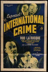 6t377 INTERNATIONAL CRIME 1sh '38 directed by Charles Lamont, Rod La Rocque, Astrid Allwyn!