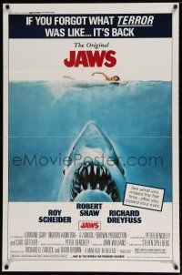 6t396 JAWS 1sh R79 art of Steven Spielberg's classic man-eating shark attacking nude swimmer!