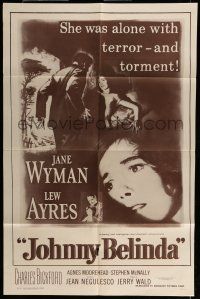 6t407 JOHNNY BELINDA 1sh R56 Jane Wyman was alone with terror and torment, Lew Ayres!