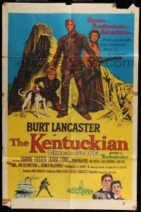 6t420 KENTUCKIAN 1sh '55 art of star & director Burt Lancaster with frontier family!
