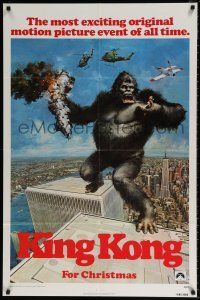 6t421 KING KONG teaser 1sh '76 John Berkey art of BIG Ape on the Twin Towers!