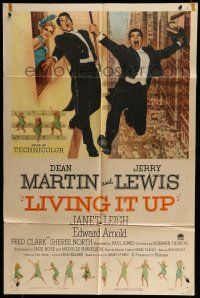 6t441 LIVING IT UP 1sh '54 sexy Janet Leigh watches wacky Dean Martin & Jerry Lewis!