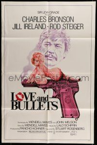 6t455 LOVE & BULLETS 1sh '79 art of Charles Bronson, sexy Jill Ireland laying on gun!