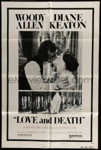 6t456 LOVE & DEATH style B 1sh '75 Woody Allen & Diane Keaton romantic kiss close up!