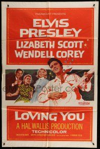 6t466 LOVING YOU 1sh '57 Elvis Presley, Lizabeth Scott, Wendell Corey & Dolores Hart!