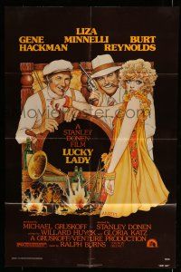 6t468 LUCKY LADY 1sh '75 Gene Hackman, Burt Reynolds & Liza Minnelli, Richard Amsel art!
