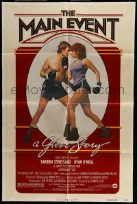 6t488 MAIN EVENT 1sh '79 great full-length image of Barbra Streisand boxing with Ryan O'Neal!