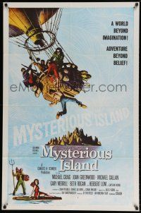 6t557 MYSTERIOUS ISLAND 1sh '62 Ray Harryhausen, Jules Verne sci-fi, cool hot-air balloon image!
