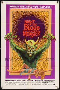 6t577 NIGHT OF THE BLOOD MONSTER 1sh '72 Jess Franco, art of wacky beast & half-dressed sexy girl!