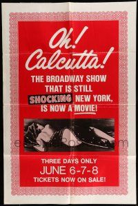 6t593 OH CALCUTTA 1sh '72 Jacques Levy directed sex musical, near naked lady art!