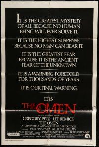 6t598 OMEN style E 1sh '76 Gregory Peck, Lee Remick, Satanic horror, you've been warned!