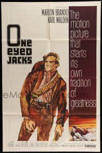 6t601 ONE EYED JACKS 1sh '61 art of star & director Marlon Brando with gun & bandolier!