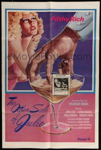 6t609 OTHER SIDE OF JULIE 1sh '78 sexy naked Suzannah French in champagne glass, filthy rich!