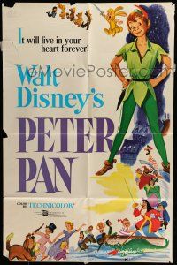 6t623 PETER PAN 1sh R76 Walt Disney animated cartoon fantasy classic, great full-length art!