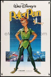 6t624 PETER PAN 1sh R82 Walt Disney animated cartoon fantasy classic, great full-length art!