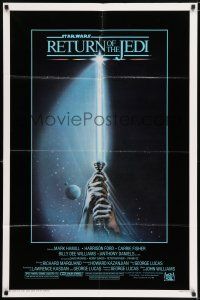 6t650 RETURN OF THE JEDI 1sh '83 George Lucas classic, art of hands holding lightsaber!