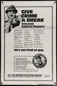6t652 RETURN OF THE PINK PANTHER advance 1sh '75 Sellers as Inspector Clouseau, give crime a break!