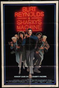 6t684 SHARKY'S MACHINE 1sh '81 Burt Reynolds, Vittorio Gassman, great Lettick neon sign image!