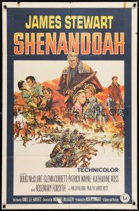 6t691 SHENANDOAH 1sh '65 James Stewart, Civil War, cool artwork!