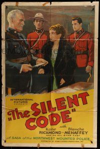 6t702 SILENT CODE 1sh '35 cool art of Kane Richmond as Royal Canadian Mounted Policeman!