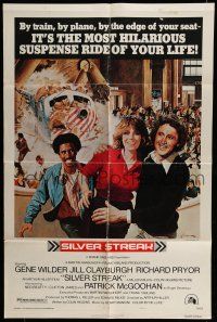6t703 SILVER STREAK style A 1sh '76 art of Gene Wilder, Richard Pryor & Jill Clayburgh by Gross!