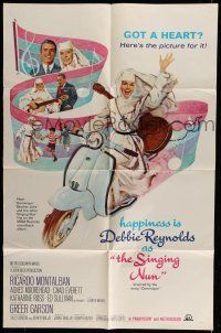 6t708 SINGING NUN 1sh '66 great artwork of Debbie Reynolds with guitar riding Vespa!