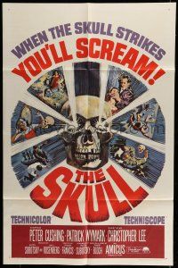 6t716 SKULL 1sh '65 Peter Cushing, Christopher Lee, cool horror artwork of creepy skull!