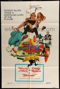 6t719 SLEEPER 1sh '74 Woody Allen, Diane Keaton, futuristic sci-fi comedy art by McGinnis!