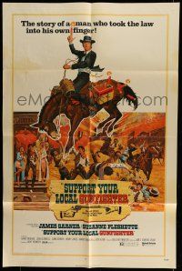 6t782 SUPPORT YOUR LOCAL GUNFIGHTER 1sh '71 Latigo, art of cowboy James Garner on donkey!
