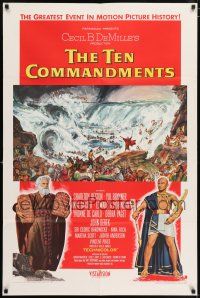 6t794 TEN COMMANDMENTS style A 1sh '56 art of Charlton Heston & Yul Brynner, Cecil B. DeMille!