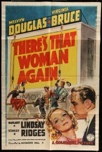 6t799 THERE'S THAT WOMAN AGAIN style A 1sh '39 artwork of Melvyn Douglas & Virginia Bruce!