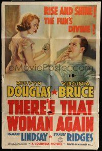 6t800 THERE'S THAT WOMAN AGAIN style B 1sh '39 art of Melvyn Douglas & Virginia Bruce in bed!