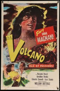6t909 VOLCANO 1sh 1951 art of lava-hot lovers Anna Magnani & Rossano Brazzi!