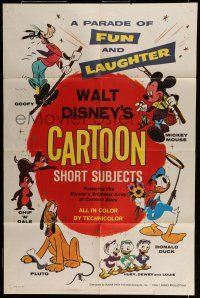 6t917 WALT DISNEY'S CARTOON SHORT SUBJECTS 1sh '65 Goofy, Mickey, Donald Duck, Pluto, Chip & Dale!