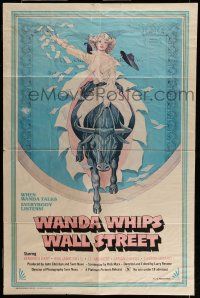 6t918 WANDA WHIPS WALL STREET 1sh '82 great Tom Tierney art of Veronica Hart riding bull, x-rated!