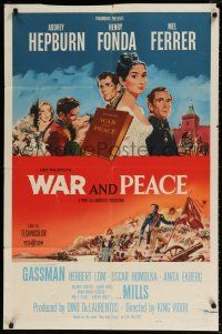 6t920 WAR & PEACE 1sh '56 art of Audrey Hepburn, Henry Fonda & Mel Ferrer, Leo Tolstoy epic!