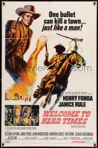 6t925 WELCOME TO HARD TIMES 1sh '67 cool artwork of cowboy Henry Fonda + cast portraits!