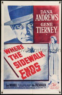 6t935 WHERE THE SIDEWALK ENDS 1sh R55 Dana Andrews, Gene Tierney, Otto Preminger noir!