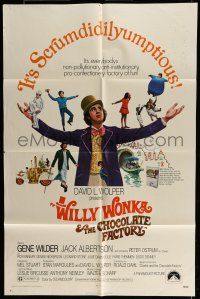 6t956 WILLY WONKA & THE CHOCOLATE FACTORY 1sh '71 Gene Wilder, it's scrumdidilyumptious!