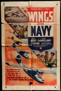 6t959 WINGS OF THE NAVY 1sh '39 George Brent, Olivia de Havilland, battleships that rule the sky!