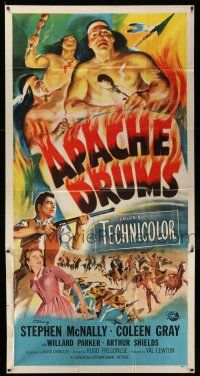 6w423 APACHE DRUMS 3sh '51 Lewton's last, art of Stephen McNally, Coleen Gray & Native Americans!