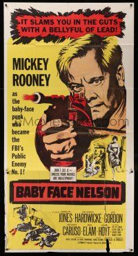 6w427 BABY FACE NELSON 3sh '57 great art of Public Enemy No. 1 Mickey Rooney firing tommy gun!
